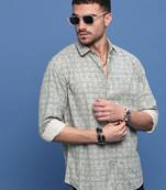 men's olive abstract slim fit shirt