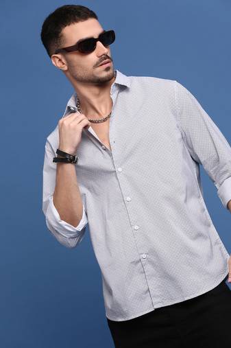 men's white micro ditsy slim fit shirt