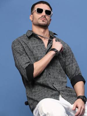 men's black abstract slim fit shirt 1