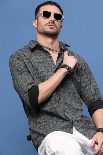 men's black abstract slim fit shirt