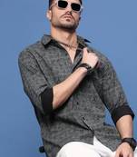 men's black abstract slim fit shirt
