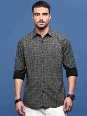 men's black abstract slim fit shirt 2