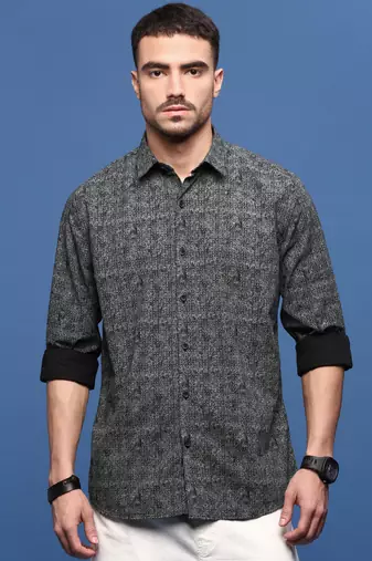 men's black abstract slim fit shirt
