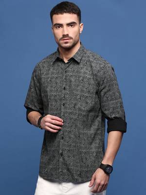 men's black abstract slim fit shirt 3