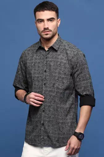 men's black abstract slim fit shirt
