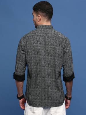 men's black abstract slim fit shirt 4