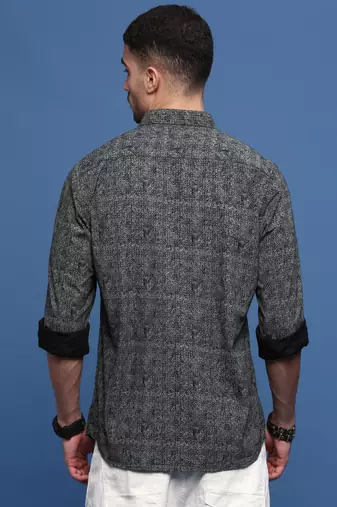 men's black abstract slim fit shirt