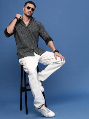 men's black abstract slim fit shirt 5