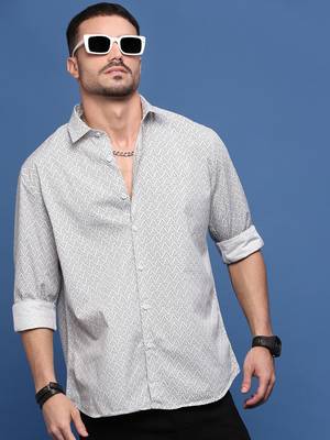 men's white geometric slim fit shirt 1