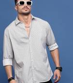 men's white geometric slim fit shirt