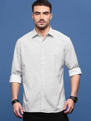 men's white geometric slim fit shirt 2