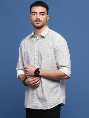 men's white geometric slim fit shirt 3