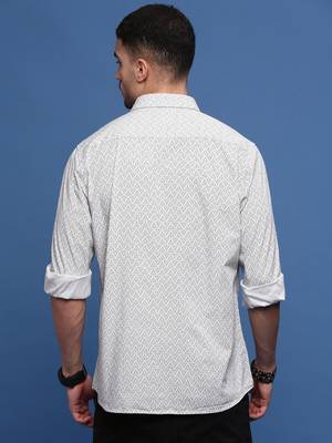 men's white geometric slim fit shirt 4