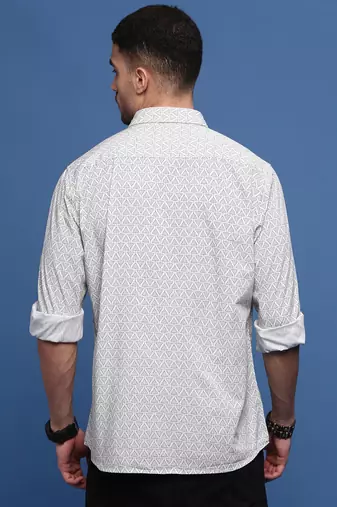 men's white geometric slim fit shirt