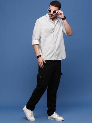 men's white geometric slim fit shirt 5