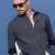 men's navy blue geometric slim fit shirt