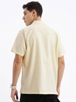 men's cuban collar solid relaxed fit yellow shirt 4