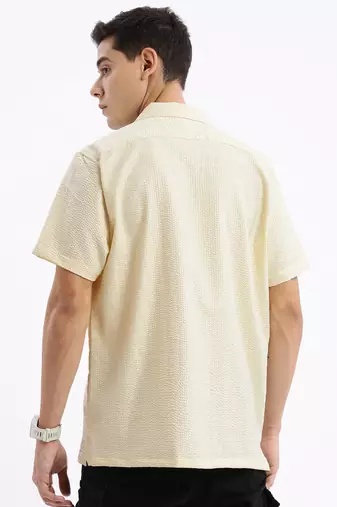 men's cuban collar solid relaxed fit yellow shirt