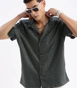 men's cuban collar solid relaxed fit green shirt