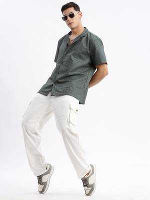 men's cuban collar solid relaxed fit green shirt 5