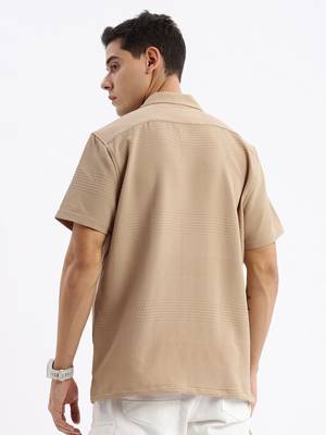 men's cuban collar solid relaxed fit khaki shirt 4