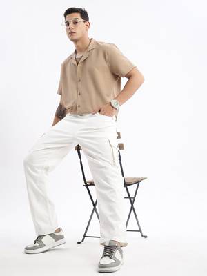 men's cuban collar solid relaxed fit khaki shirt 5