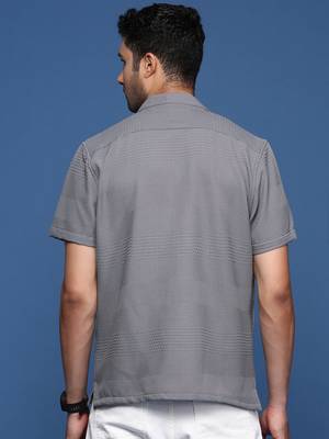 men's cuban collar solid relaxed fit grey shirt 4