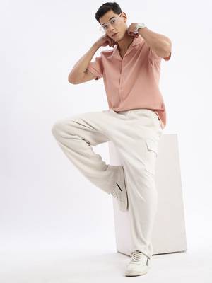 men's cuban collar solid relaxed fit peach shirt 5