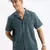 men's cuban collar solid relaxed fit teal shirt