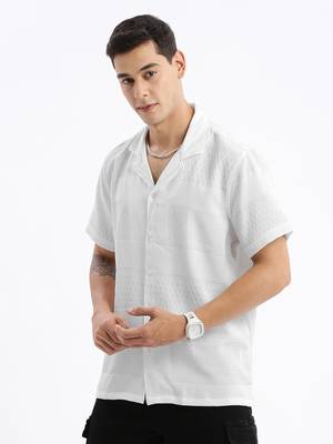 men's cuban collar solid relaxed fit white shirt 3