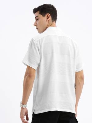 men's cuban collar solid relaxed fit white shirt 4