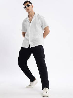 men's cuban collar solid relaxed fit white shirt 5