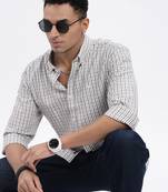men's white checked slim fit shirt