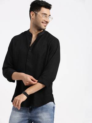 men's black solid slim fit shirt 1