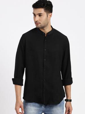 men's black solid slim fit shirt 2