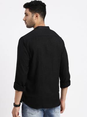 men's black solid slim fit shirt 4