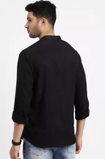 men's black solid slim fit shirt
