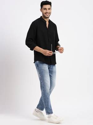 men's black solid slim fit shirt 5
