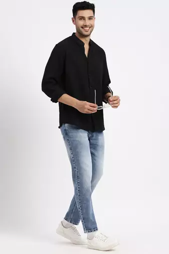men's black solid slim fit shirt
