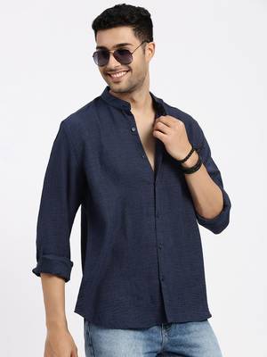 men's navy blue solid slim fit shirt 1