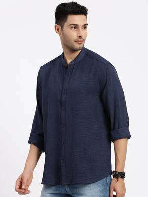 men's navy blue solid slim fit shirt 3