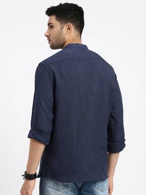 men's navy blue solid slim fit shirt 4