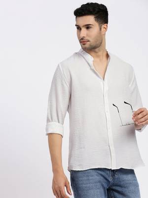 men's white solid slim fit shirt 1