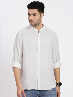 men's white solid slim fit shirt 2
