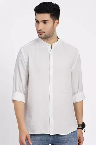 men's white solid slim fit shirt