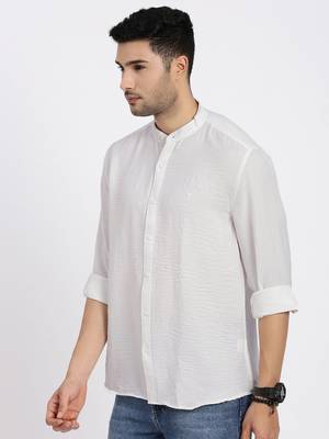 men's white solid slim fit shirt 3