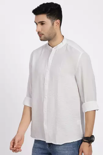 men's white solid slim fit shirt