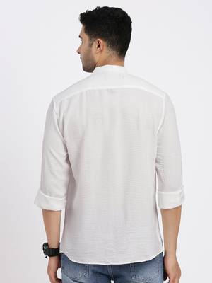 men's white solid slim fit shirt 4