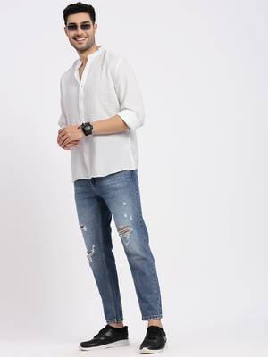 men's white solid slim fit shirt 5