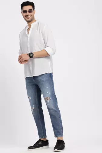 men's white solid slim fit shirt
